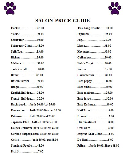 grooming price list chris s place price list grooming price list chris s place price list